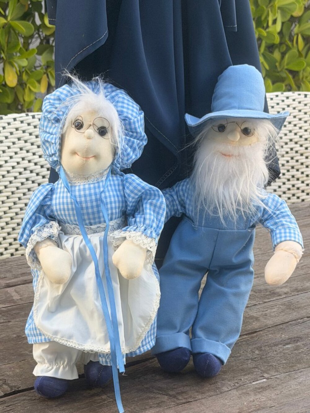 Vintage 15” Amish Dolls Handmade Grandma Grandpa Couple Stuffed Wired Posable